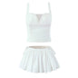 V-neck lace short camisole vest+elastic waist anti glare mini skirt two-piece set