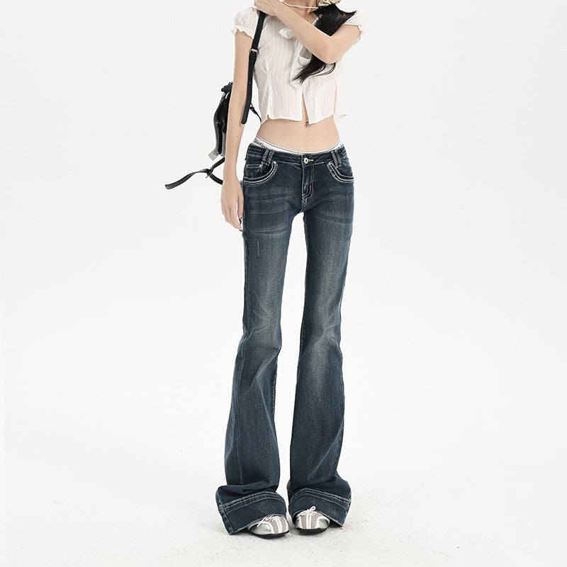 Low-Waist Flared Jeans  Elastic Slimming Trumpet Pants