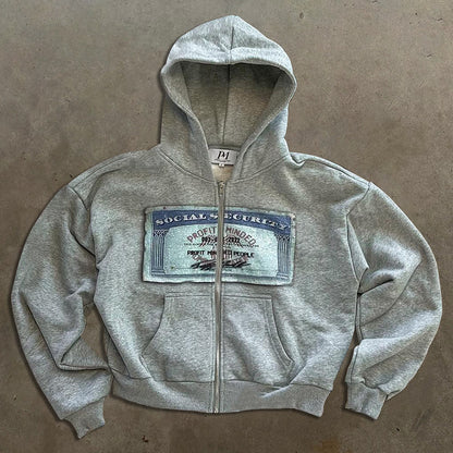 Sudadera con capucha estilo streetwear con estampado de dinero, suelta y con cremallera