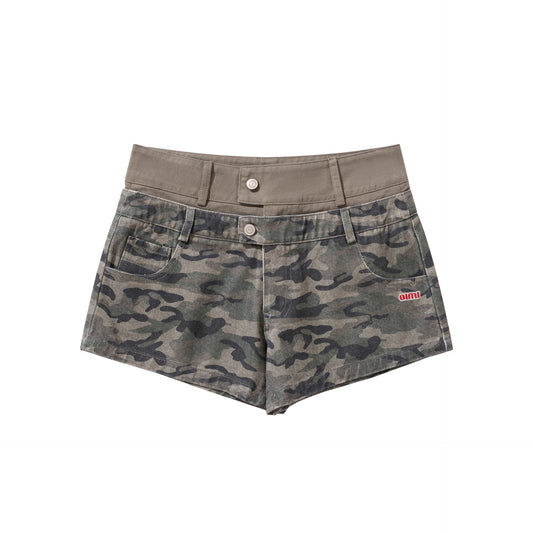 Pantalones cortos de mezclilla de camuflaje de doble capa de tiro bajo