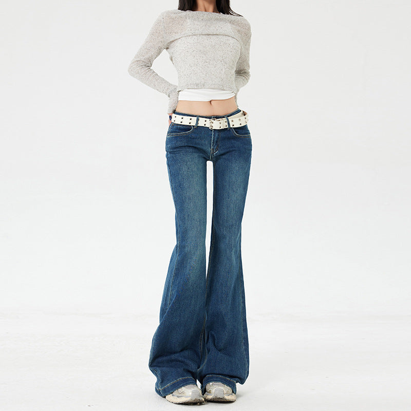 Vaqueros retro acampanados de mujer, tiro bajo, corte ajustado, elásticos, tipo leggings, pata ancha, trompeta