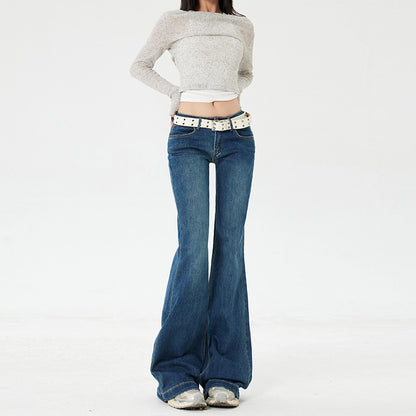 Vaqueros retro acampanados de mujer, tiro bajo, corte ajustado, elásticos, tipo leggings, pata ancha, trompeta