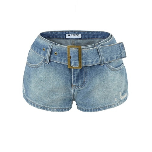 Belt denim shorts