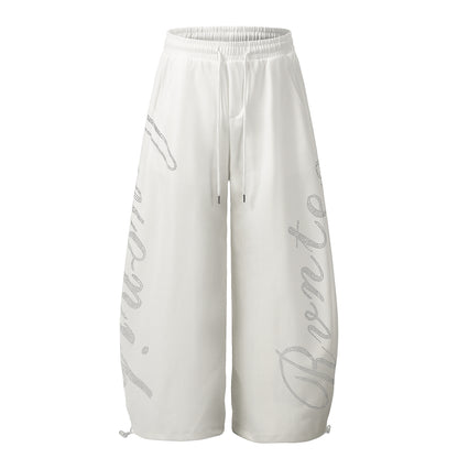 Letter hot stamping diamond drawstring curved knife sweatpants