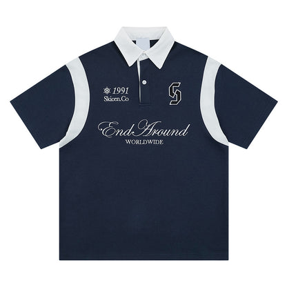 Polo de manga corta con bloques de color y diseño retro, rejilla transpirable