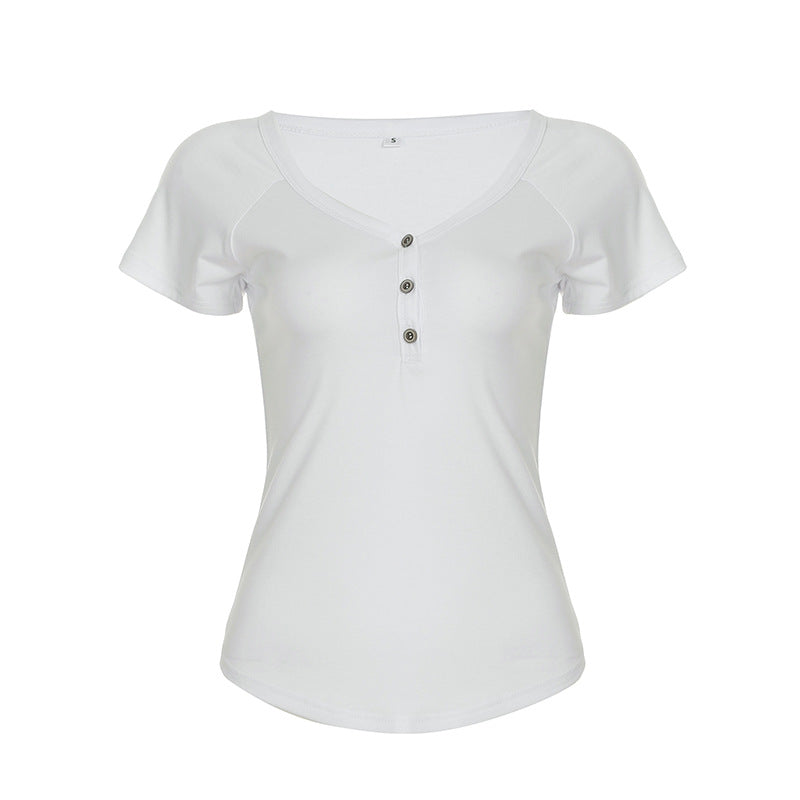 Striped V-neck short sleeved T-shirt