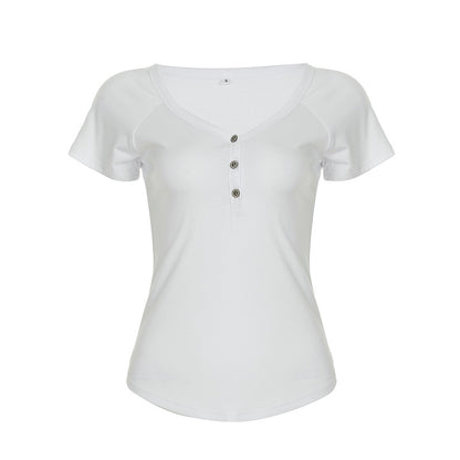 Striped V-neck short sleeved T-shirt