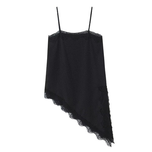 asymmetrical suspender top with polka dots