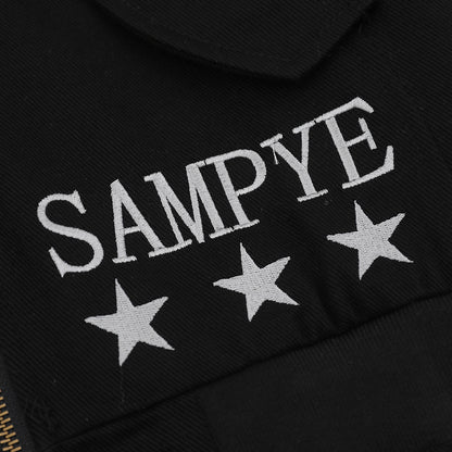 Letter Embroidery Detachable Fur Collar Hoodie  Deconstructed Design Loose Outerwear