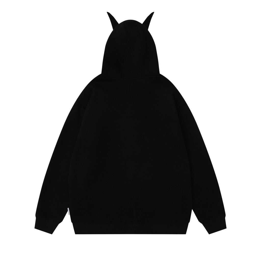 Print Letter Embroidery Faux Fur Hooded Zip-Up Hoodie Sweatshirt