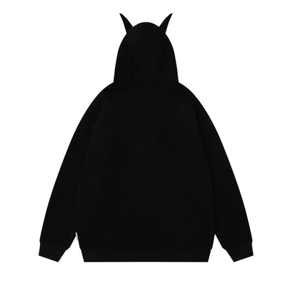Print Letter Embroidery Faux Fur Hooded Zip-Up Hoodie Sweatshirt