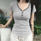 Striped V-neck short sleeved T-shirt