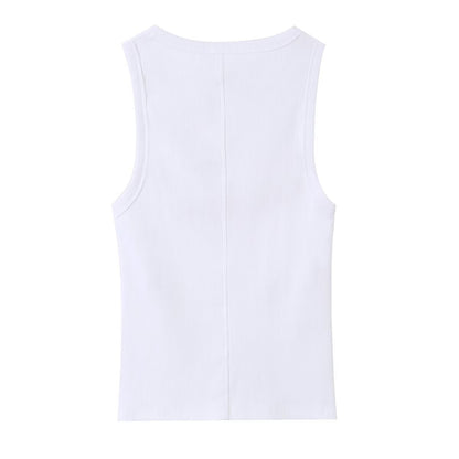Sleeveless round neck slim fit casual ribbed printed T-shirt