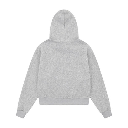Sudadera con capucha y cuello de piel desmontable Estampado de letras con remaches decorativos