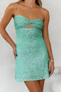 Vestido verde de lentejuelas ajustado corto sin tirantes