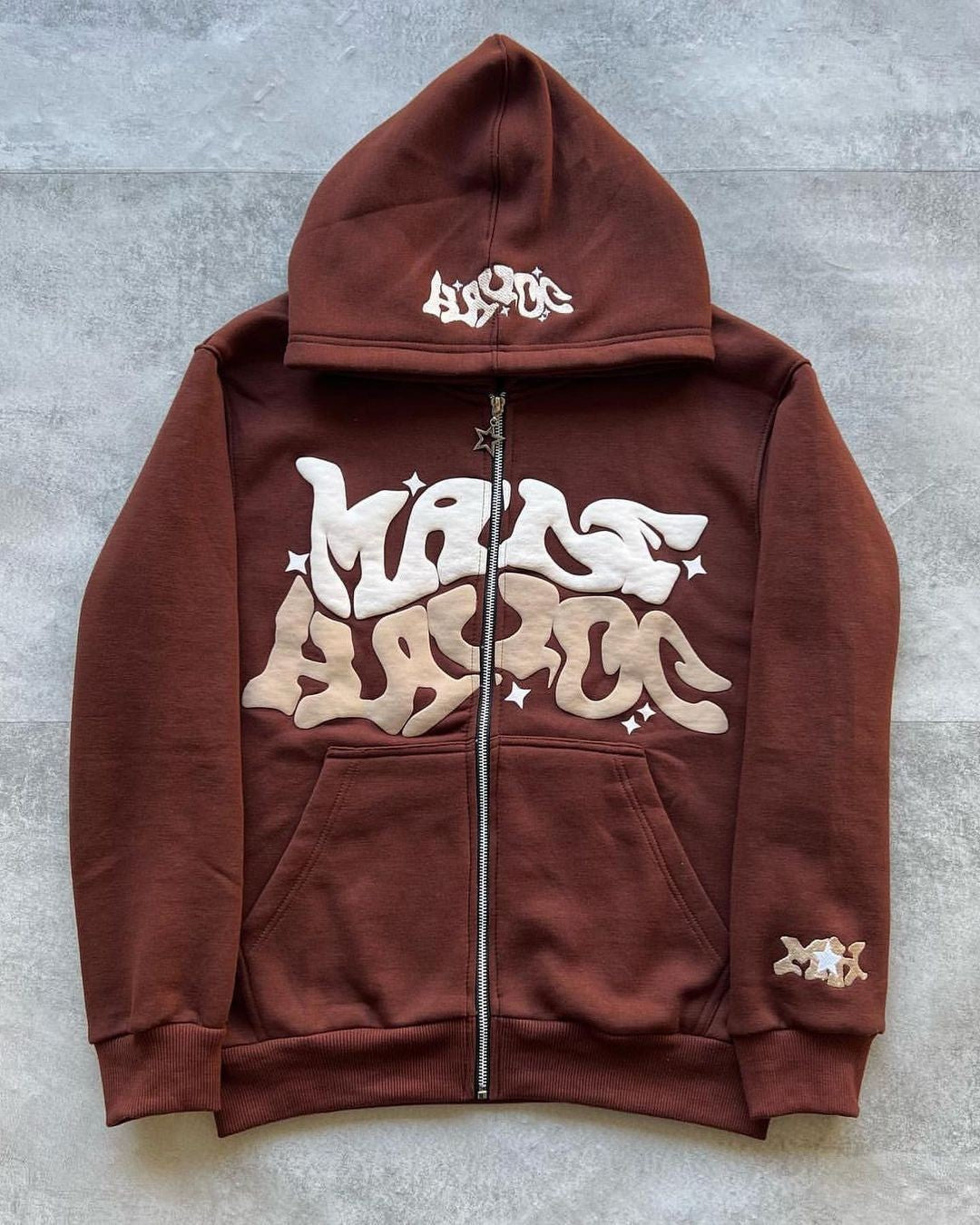 streetwear Y2K gothic punk hip-hop fashion zipper digital print hoodie