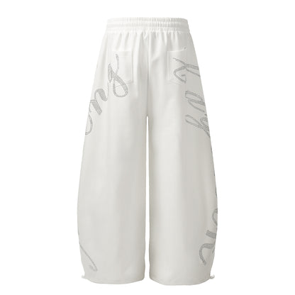 Letter hot stamping diamond drawstring curved knife sweatpants
