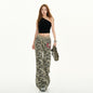 Pantalones de chándal acampanados de camuflaje para mujer, cintura baja, cordón ajustable, corte holgado, versátiles, a la moda, estilo trompeta
