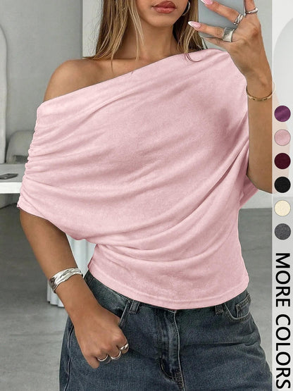 Sexy Single Shoulder Fitted Batwing Sleeve Top