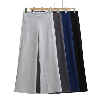Pantalones informales de pierna recta acampanados de tiro bajo hasta el suelo