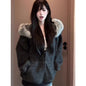 Retro Striped Hooded Fur-Collar Coat for Men and Women,  Casual Loose Hoodie Cardigan