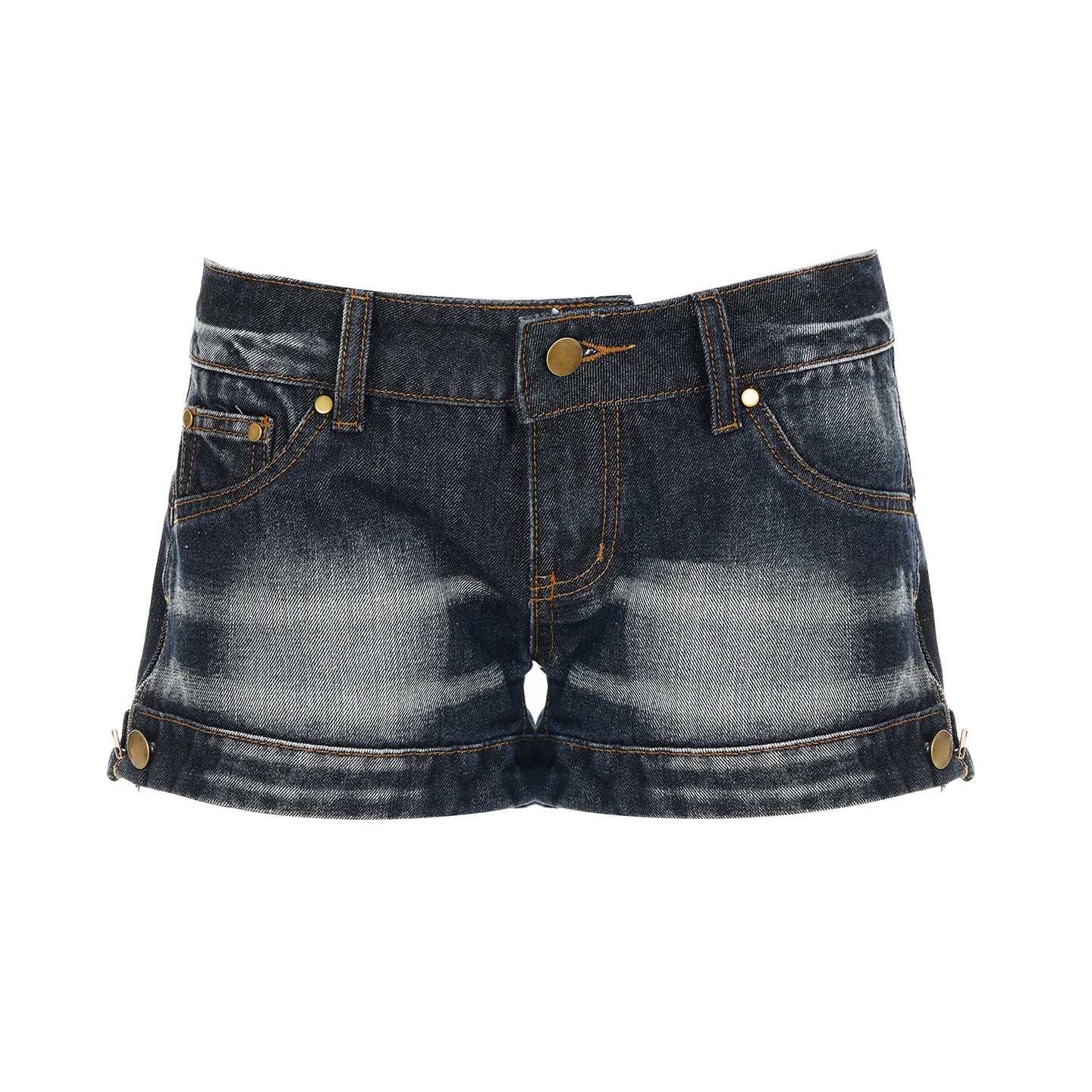 Pantalones Cortos de Jean Azul Lavado de Talle Bajo, Corte Slim, Mini Shorts Ajustados