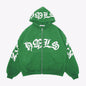 Sudadera con capucha y cremallera, letras góticas estampadas, sudadera oversize