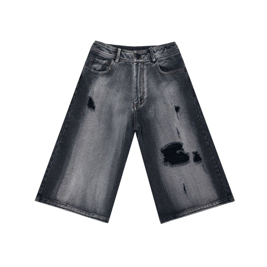 Pantalones cortos de mezclilla retro rotos
