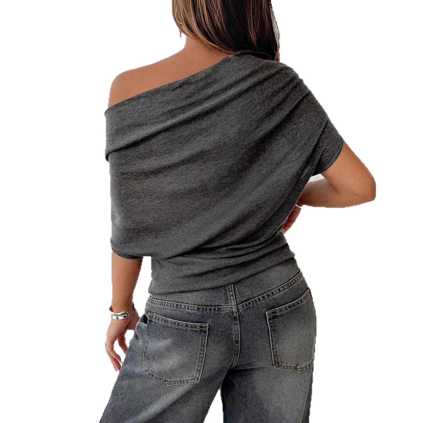 Sexy Single Shoulder Fitted Batwing Sleeve Top