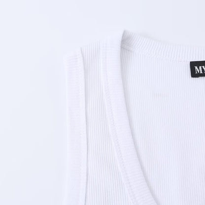 Sleeveless round neck slim fit casual ribbed printed T-shirt