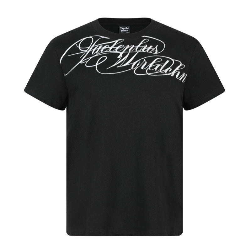 Water grass writing English letter printed short sleeved T-shirt