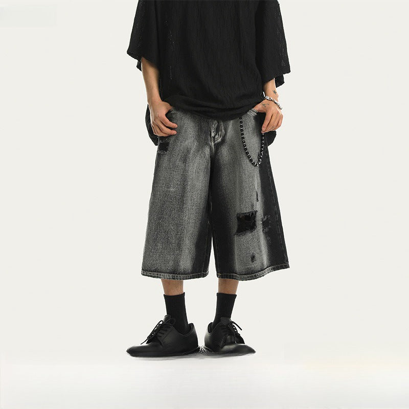 Pantalones cortos de mezclilla retro rotos