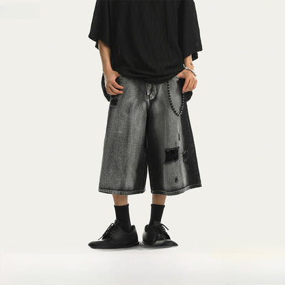 Pantalones cortos de mezclilla retro rotos