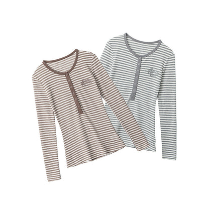 Long Sleeve T-Shirt with Henley Neckline Inner Wear Fitted