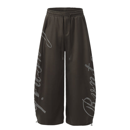 Letter hot stamping diamond drawstring curved knife sweatpants