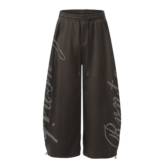 Letter hot stamping diamond drawstring curved knife sweatpants