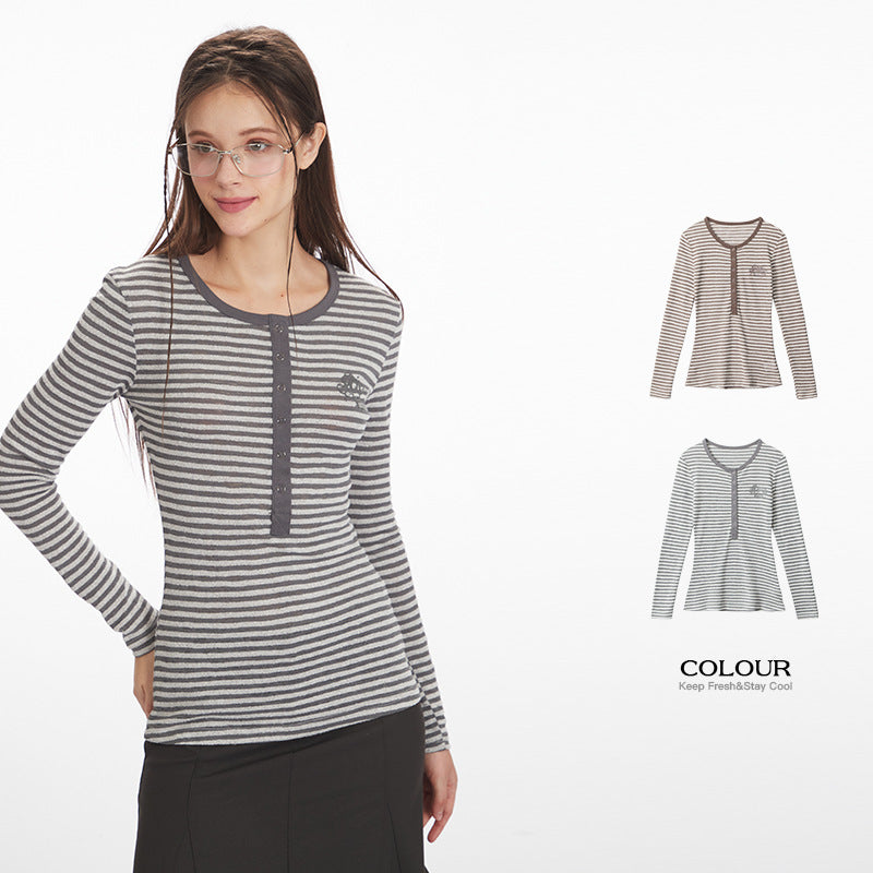 Long Sleeve T-Shirt with Henley Neckline Inner Wear Fitted