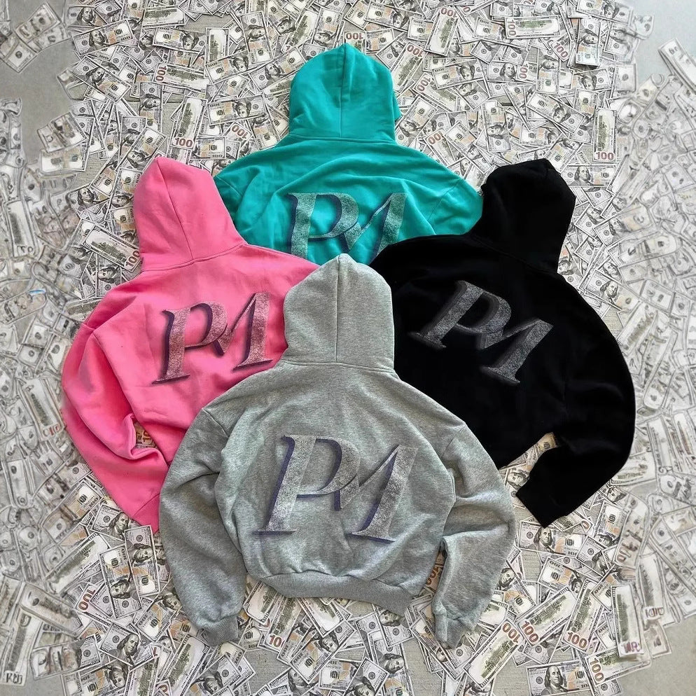 Streetwear Style Money Print Hoodie Loose Zip-Up Sweatshirt