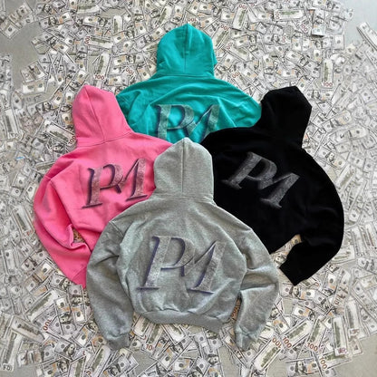 Sudadera con capucha estilo streetwear con estampado de dinero, suelta y con cremallera
