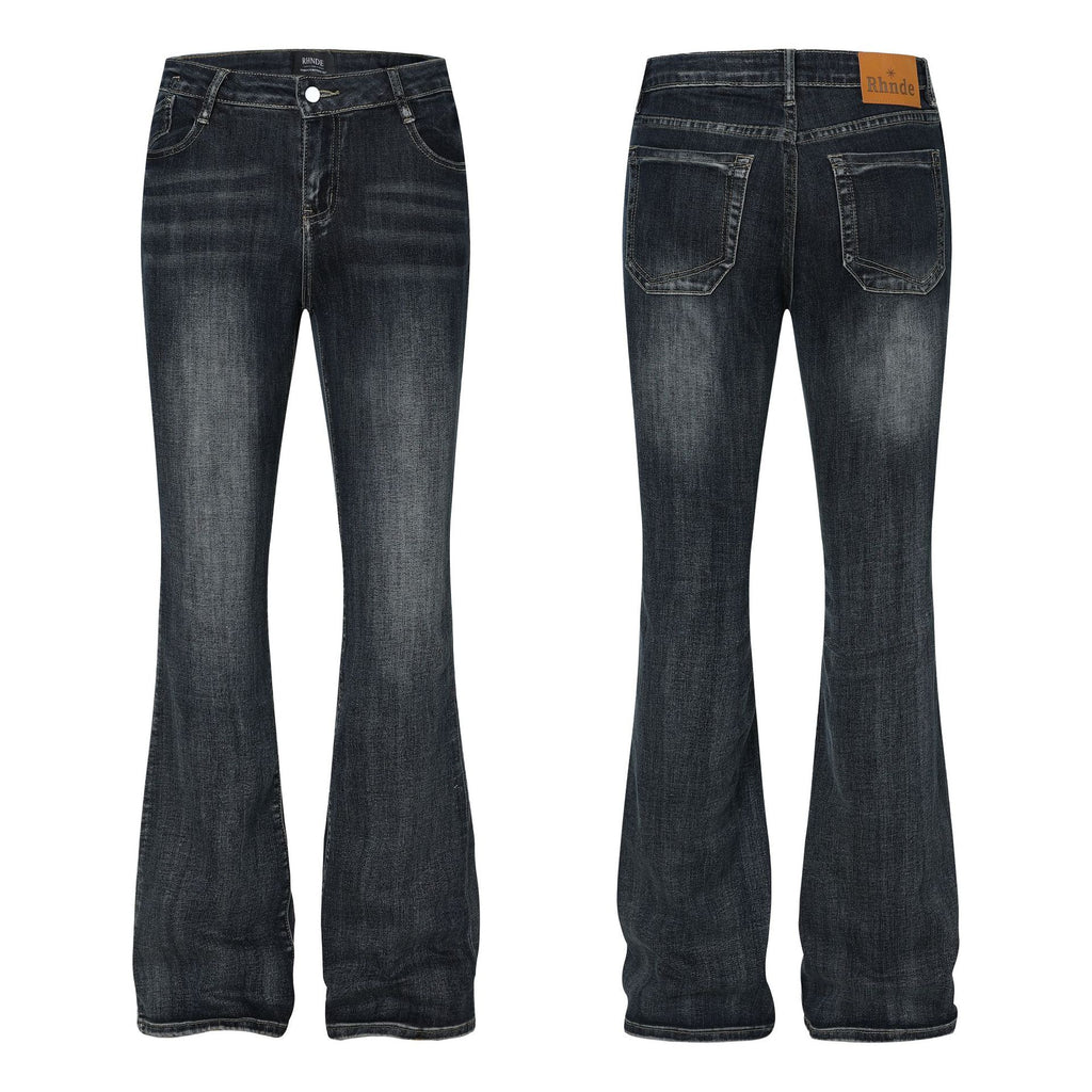 Classic flip low waist micro flared elastic jeans