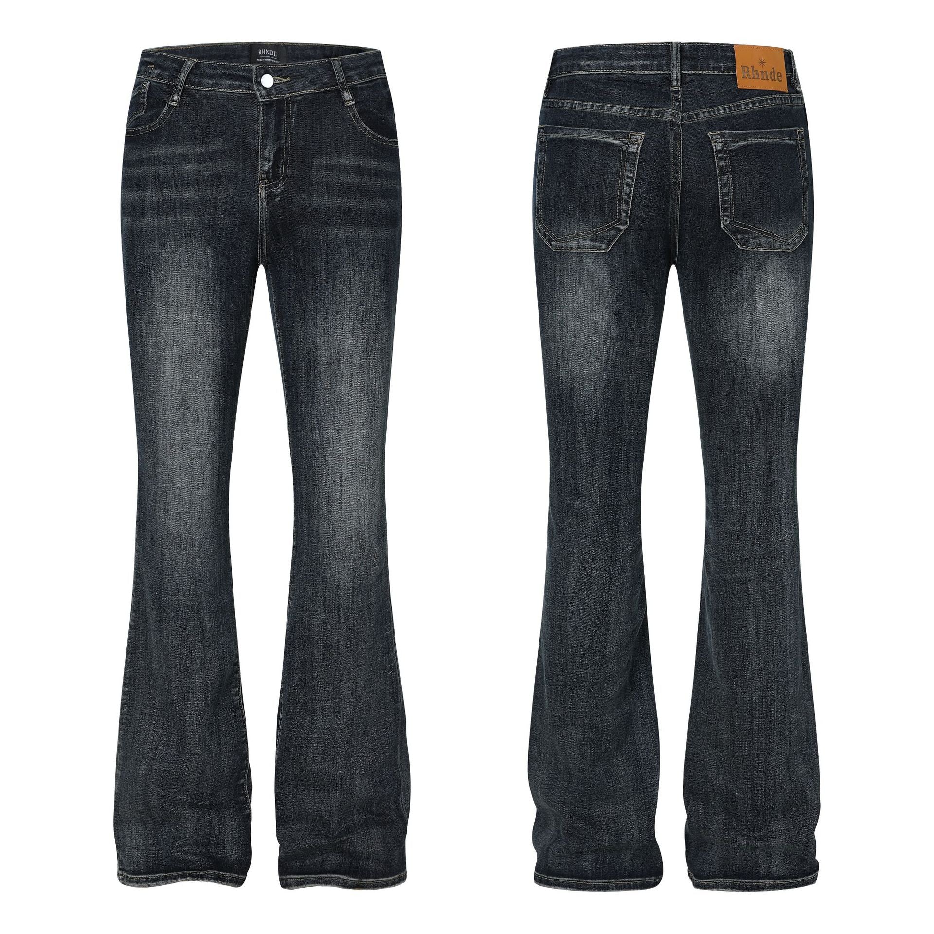 Classic flip low waist micro flared elastic jeans