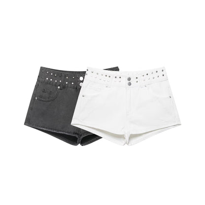 Pantalones cortos de mezclilla casuales versátiles de tiro bajo con estrellas
