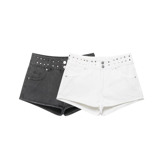 Pantalones cortos de mezclilla casuales versátiles de tiro bajo con estrellas