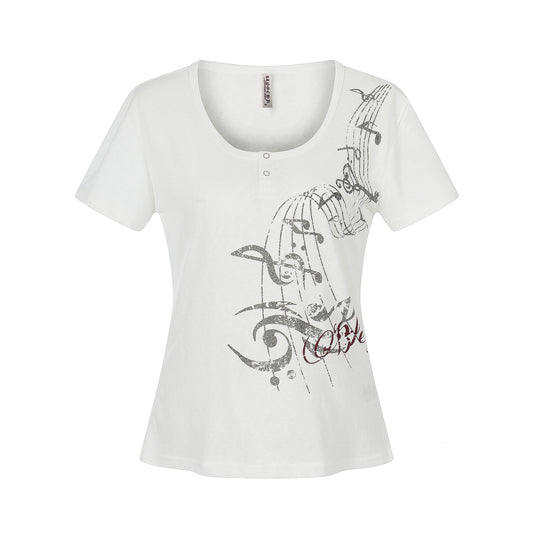 Print Henley Neck Short Sleeve T-Shirt Texture Casual Breathable Comfortable Top