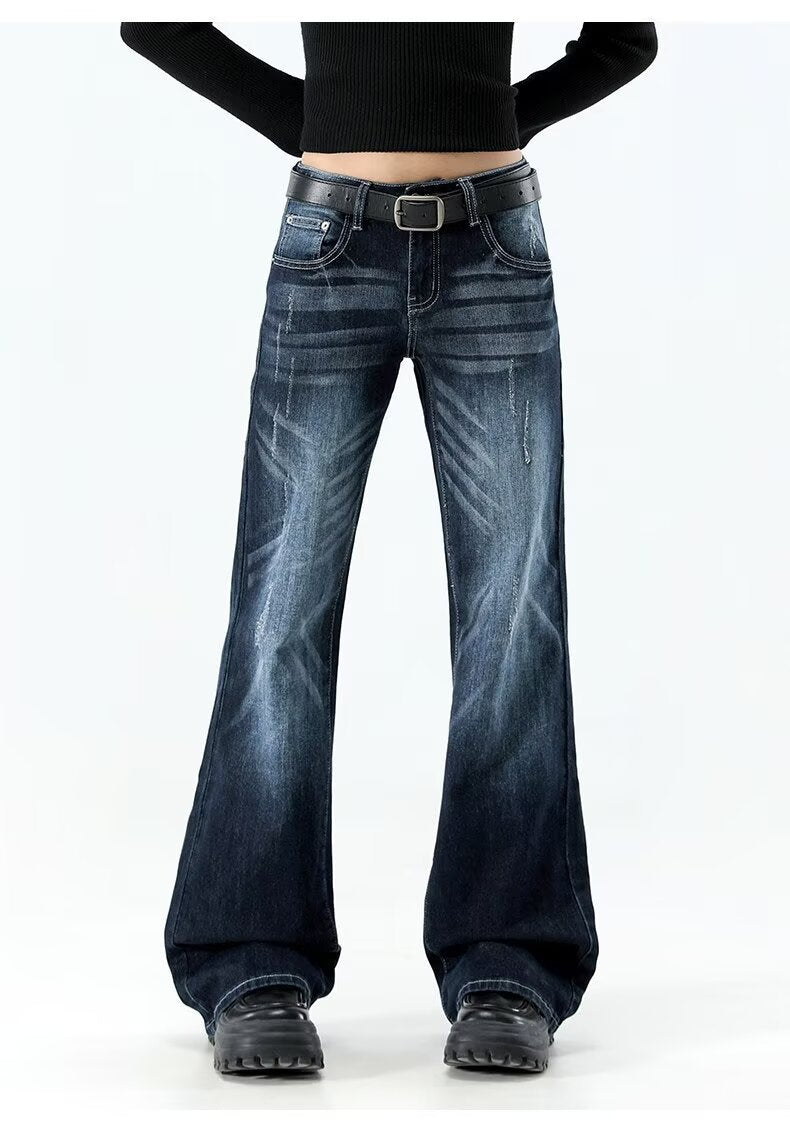 Retro Blue Gray Flared Jeans High Waist Slim Fit Skinny Bootcut Pants