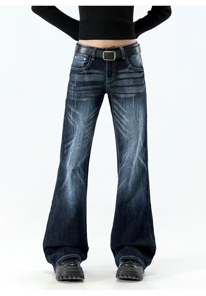 Retro Blue Gray Flared Jeans High Waist Slim Fit Skinny Bootcut Pants