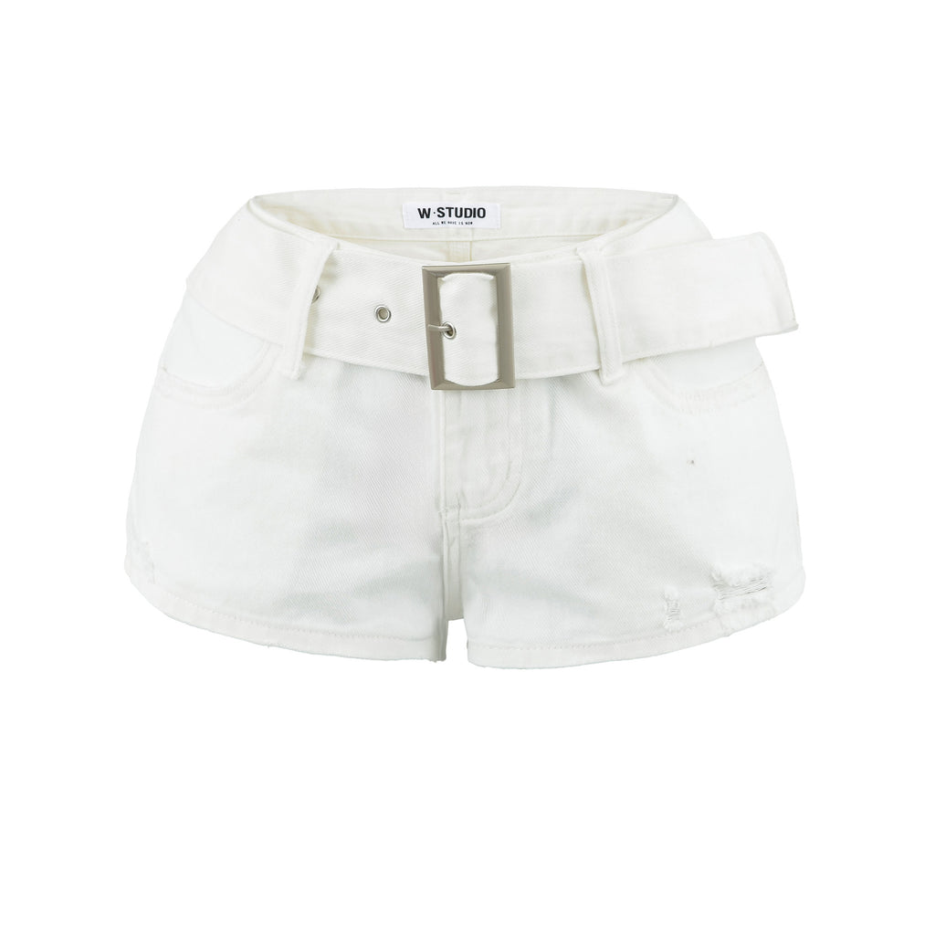 Belt denim shorts