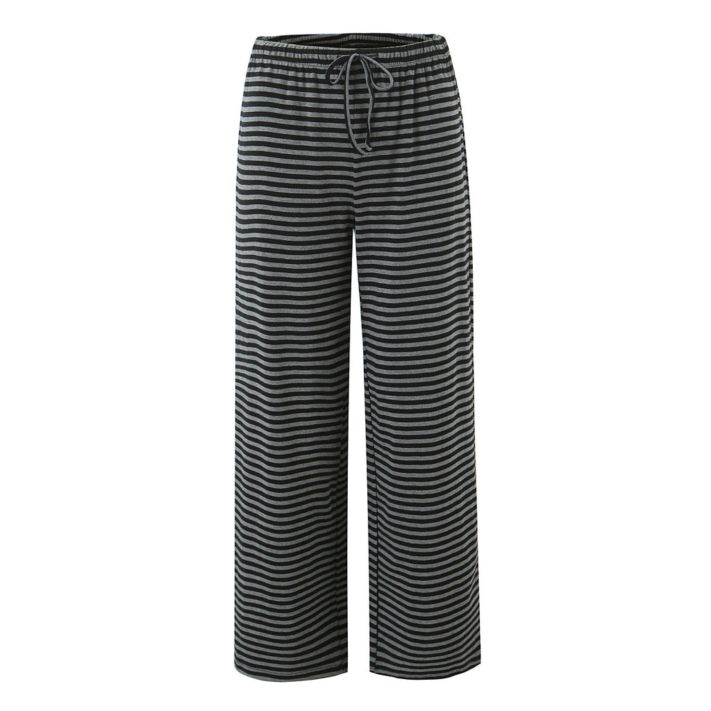 Striped straight tube elastic drawstring low waist knitted wide leg pants casual pants