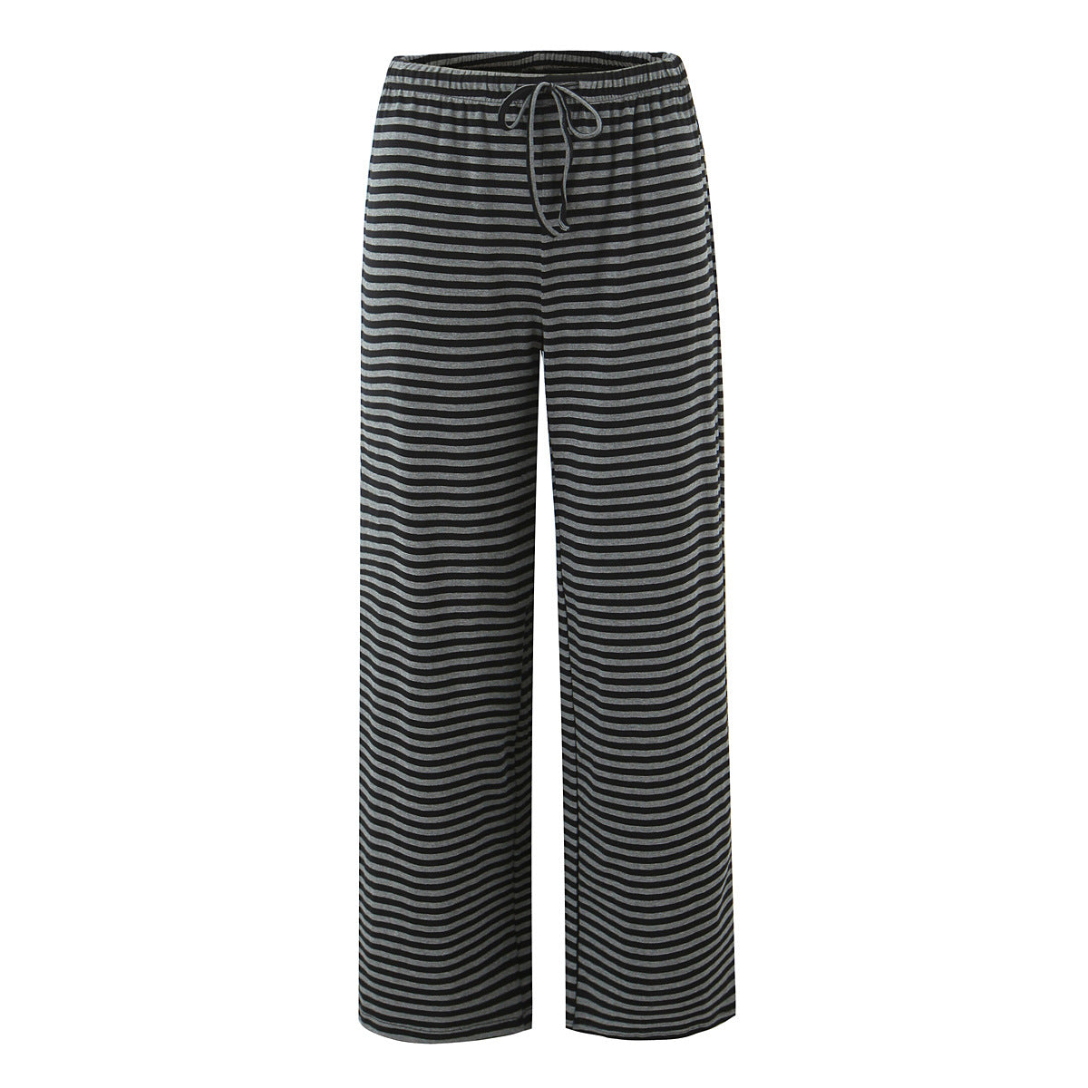 Striped straight tube elastic drawstring low waist knitted wide leg pants casual pants