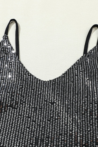 Top gris sin mangas con lentejuelas